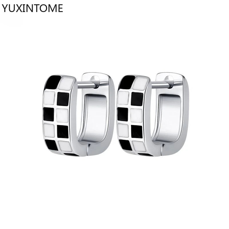 925 Silver Black Zircon Charm Hoops