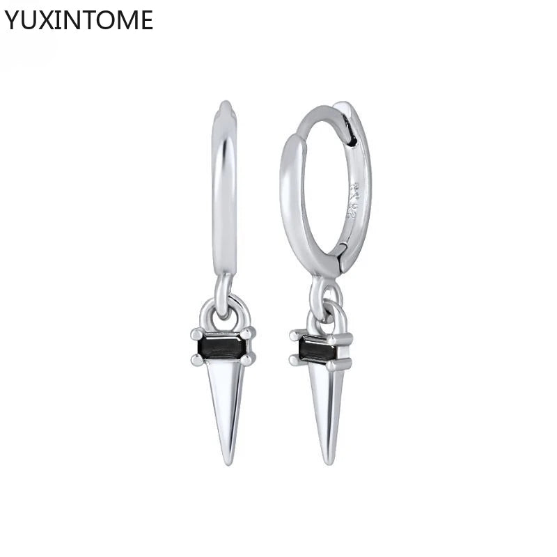 925 Silver Black Zircon Charm Hoops