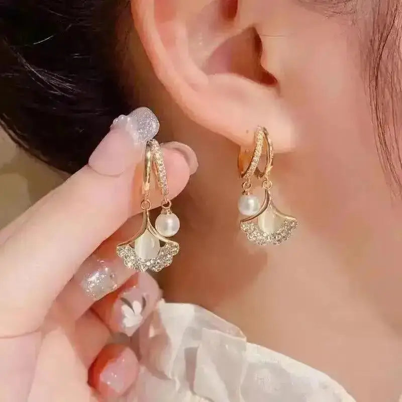 Zircon Pearl Tassel Earrings