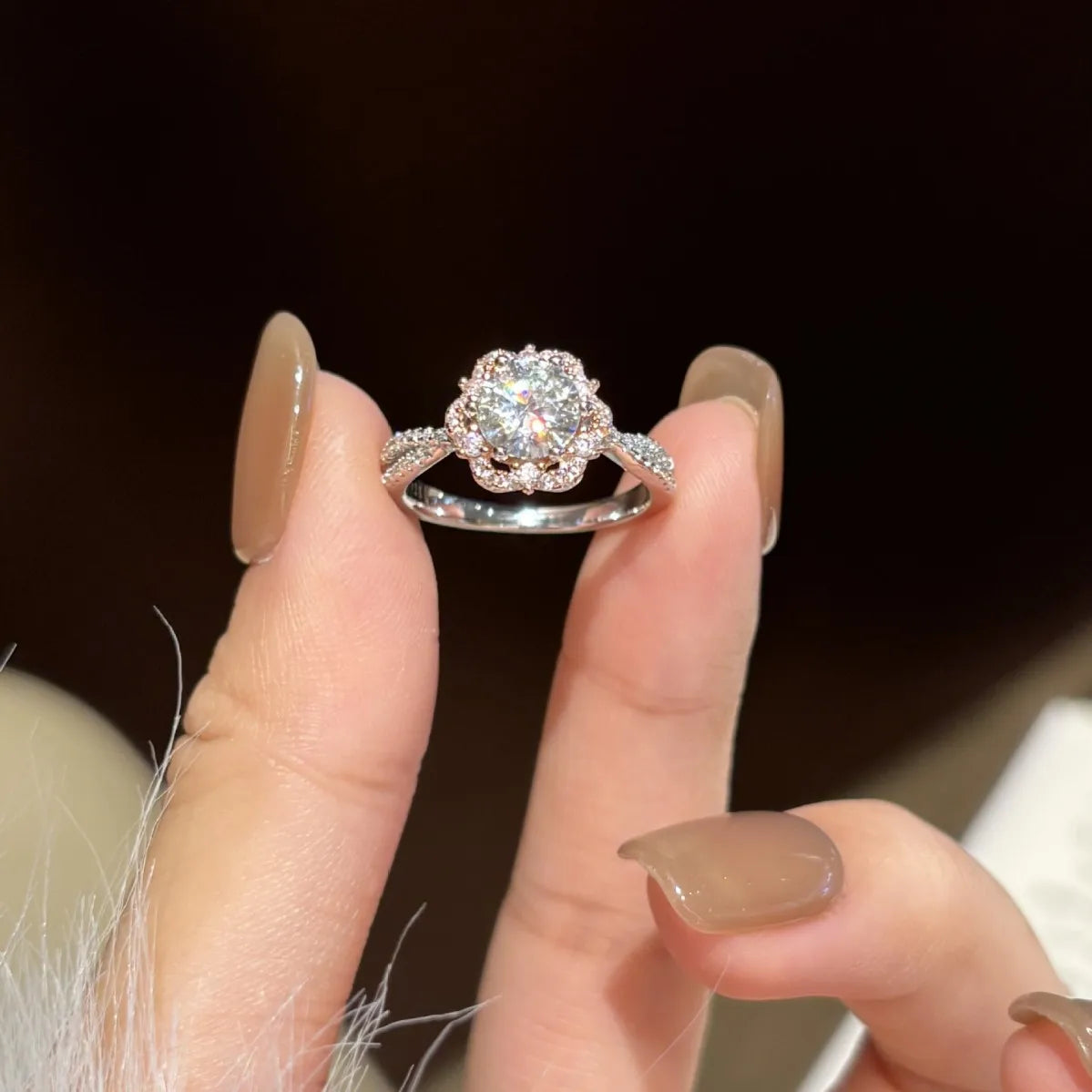 Pink Halo Moissanite Ring