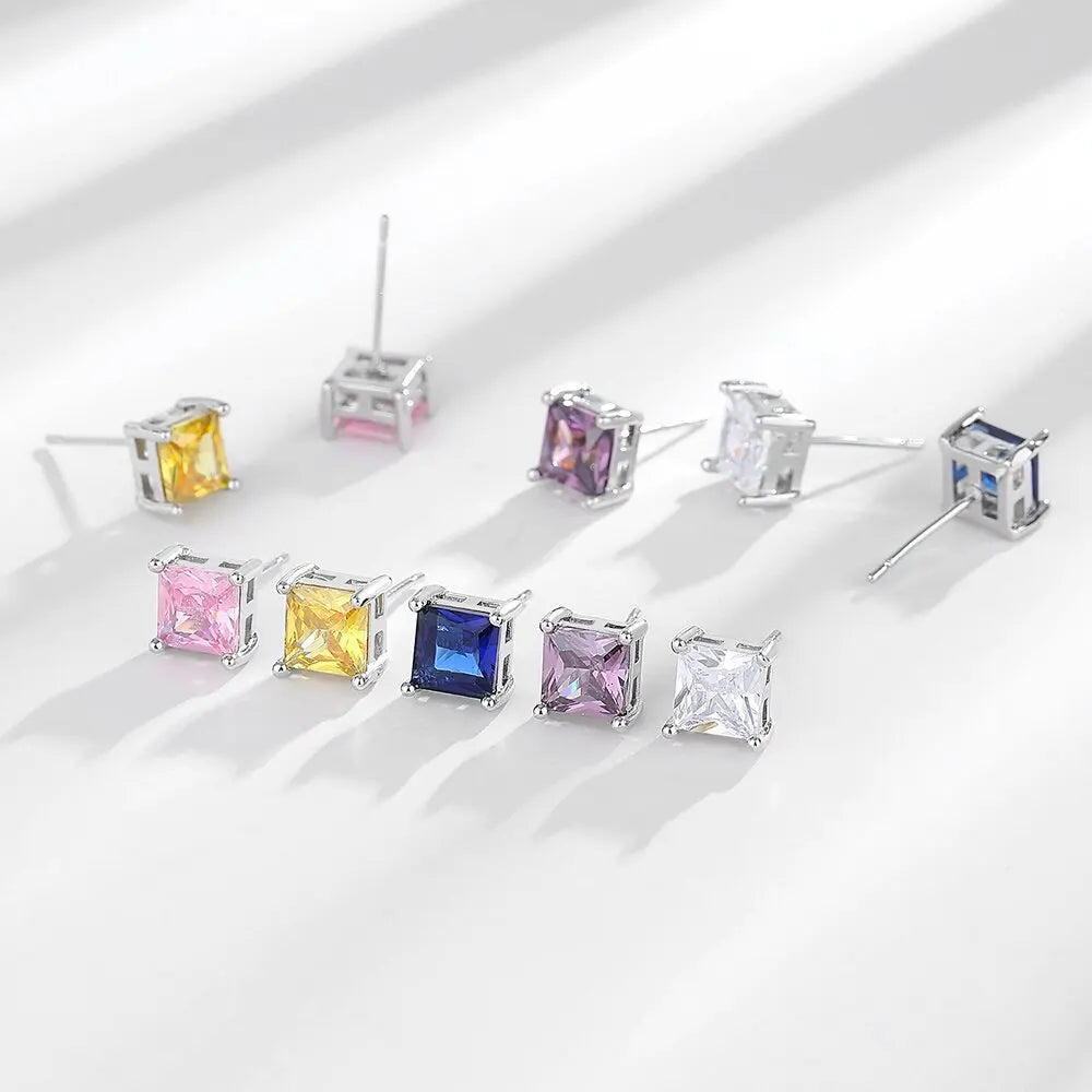 925 Silver Square Zircon Stud Earrings