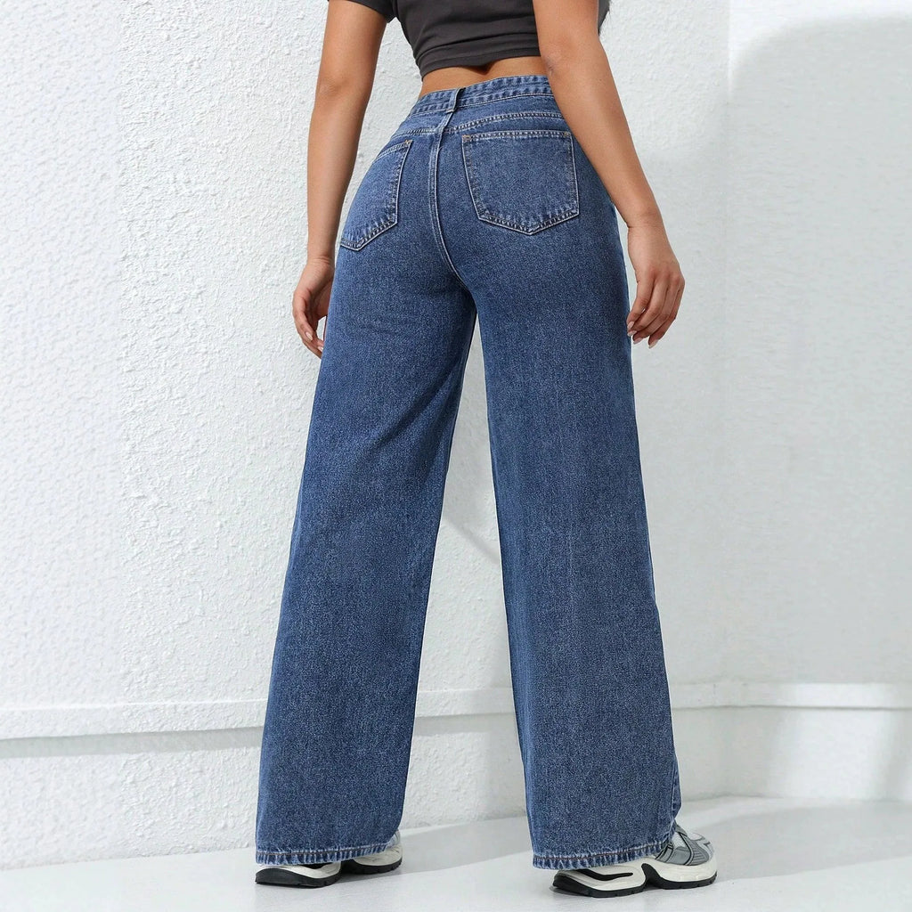 Blue Loose Floor-Length Jeans