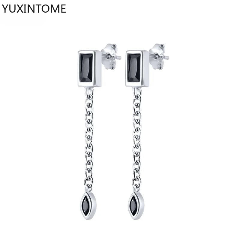 925 Silver Black Zircon Charm Hoops