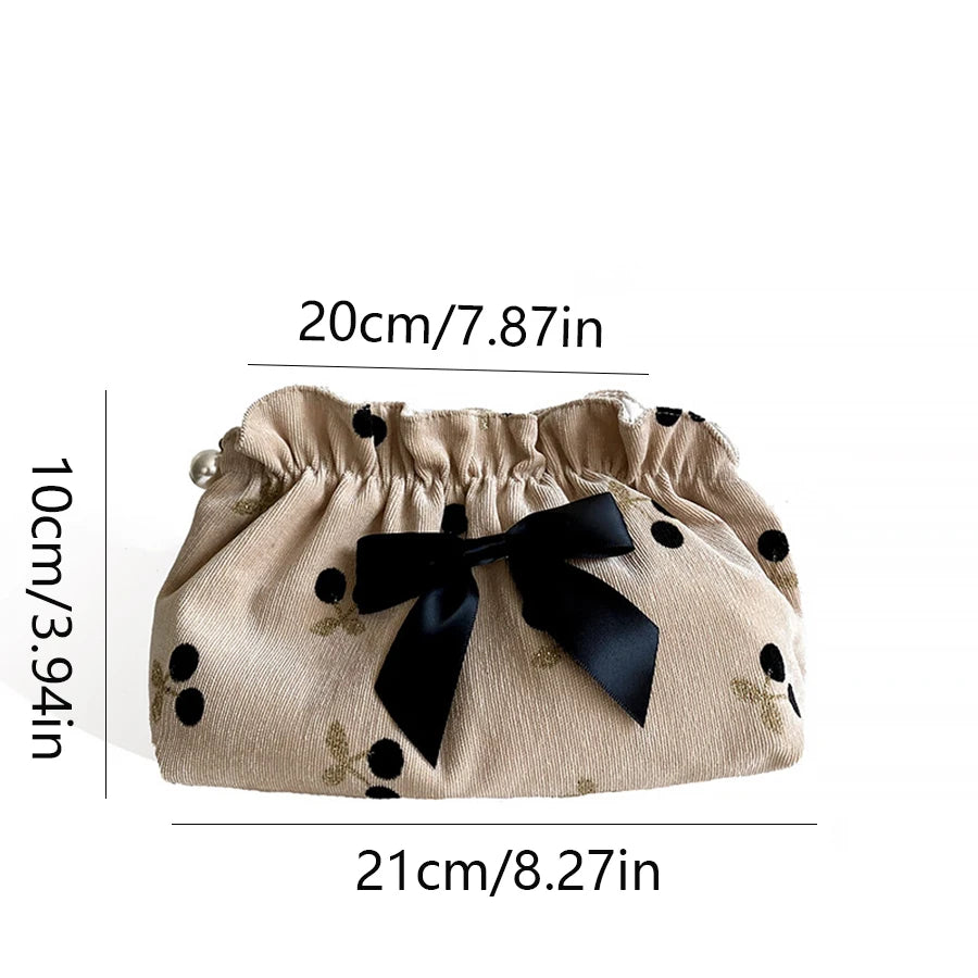 Cherry Print Corduroy Makeup Bag