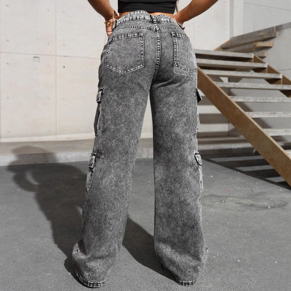 Asymmetric Multi-Pocket Cargo Jeans