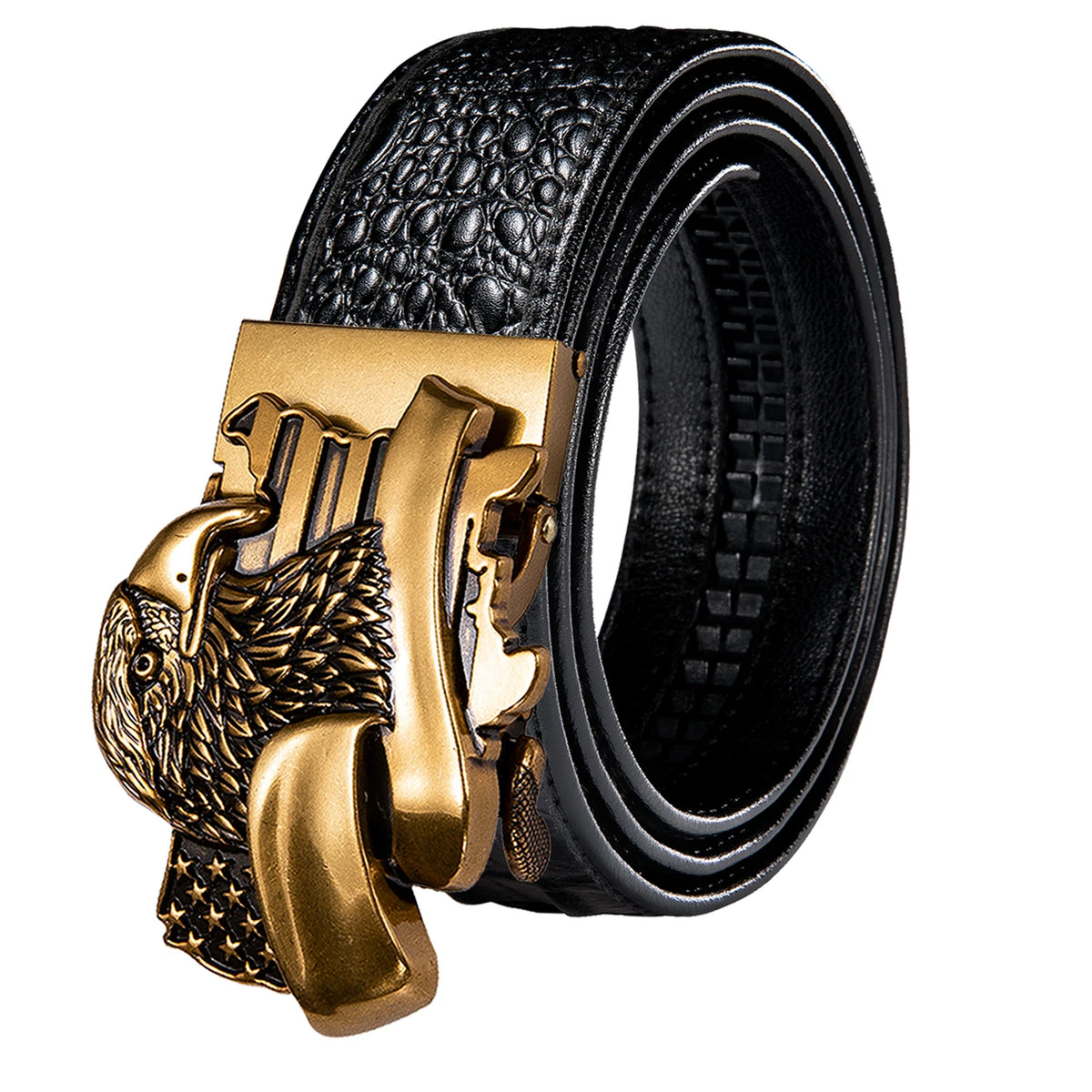 Men's Crocodile Leather Belt with Gold Buckle