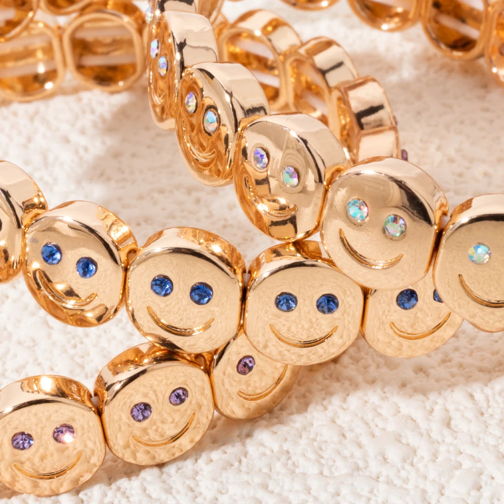 😊 Happy Face Crystal Bead Bracelet