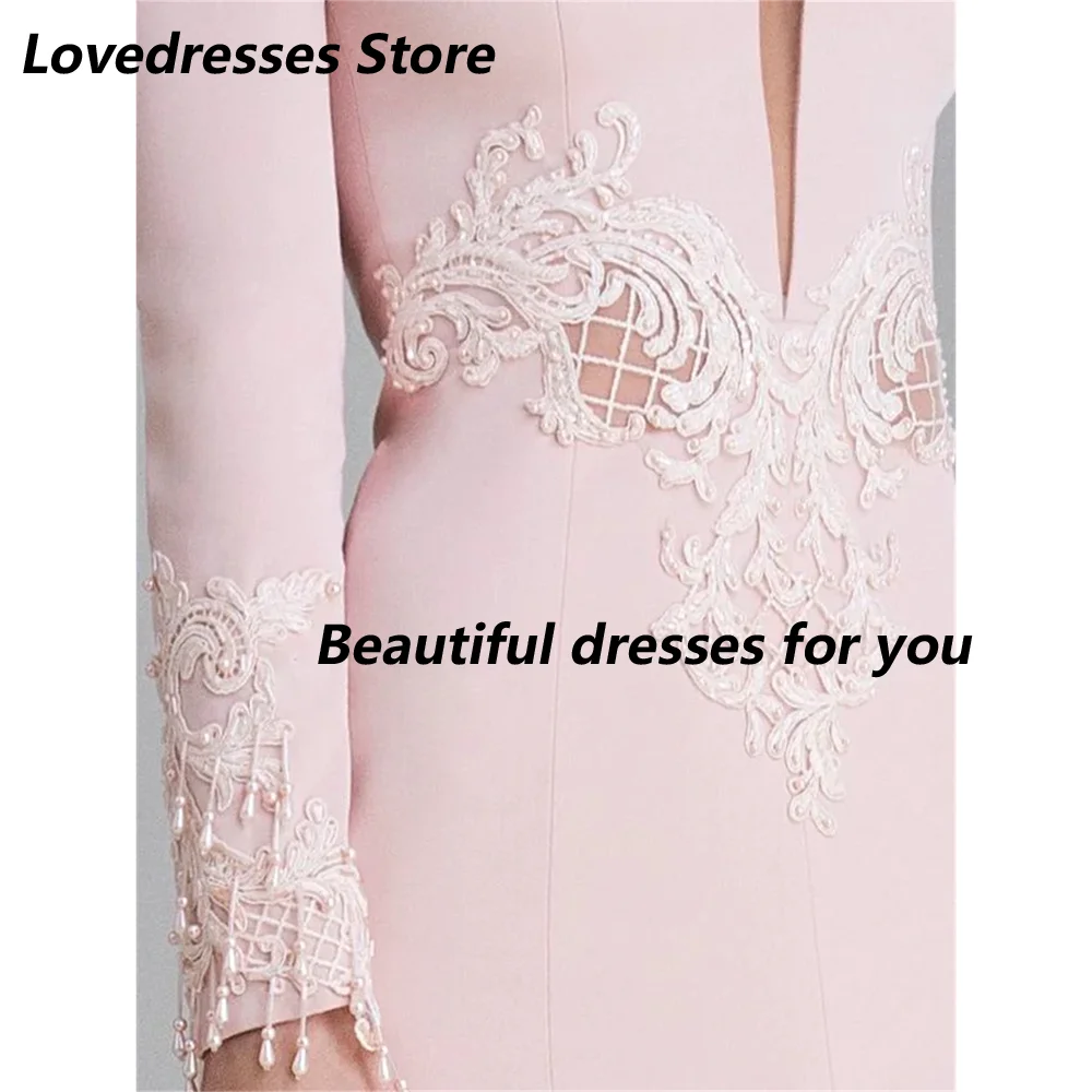 Deep V Long Sleeve Applique Mermaid Gown