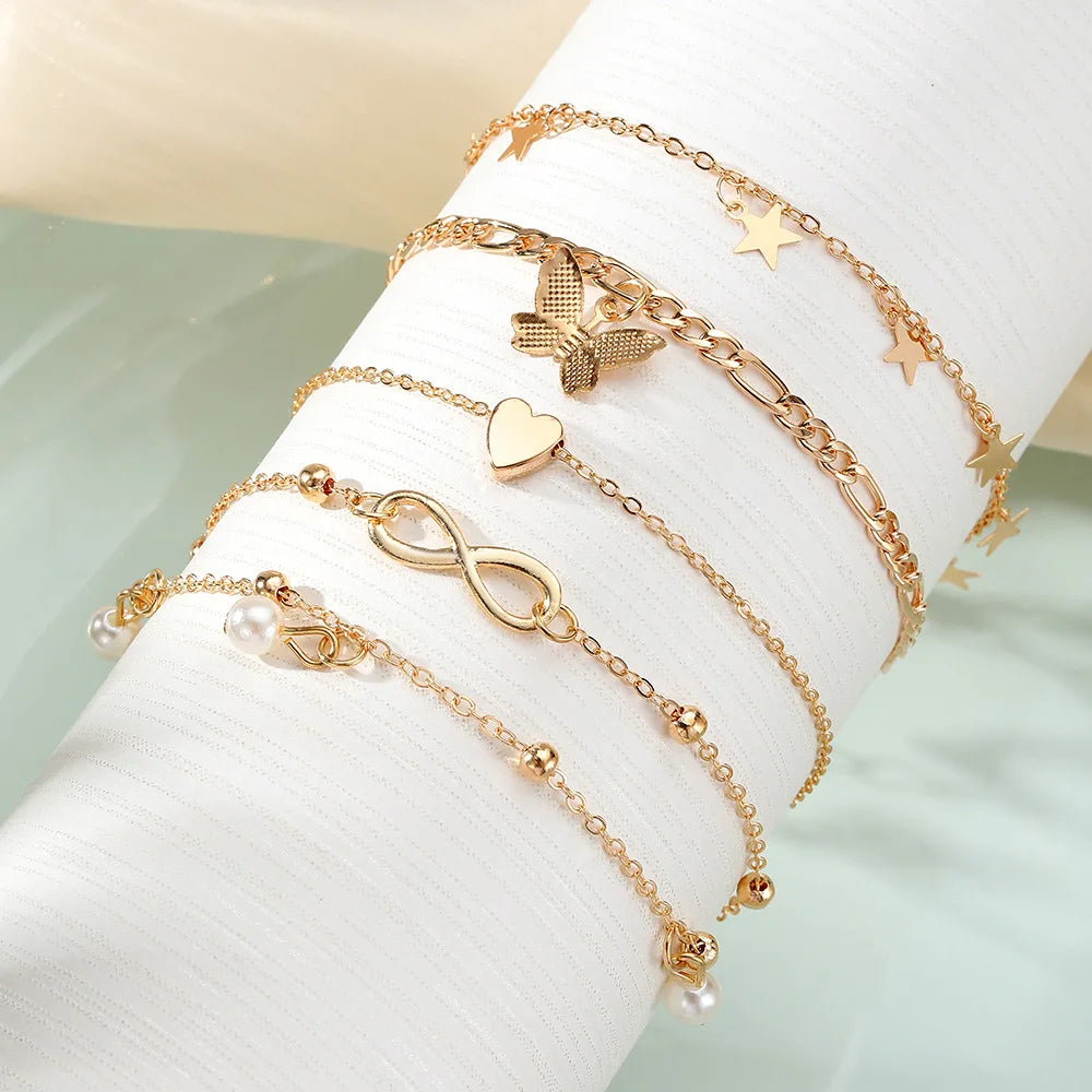 Boho Charm Anklet Set – 5 Pcs