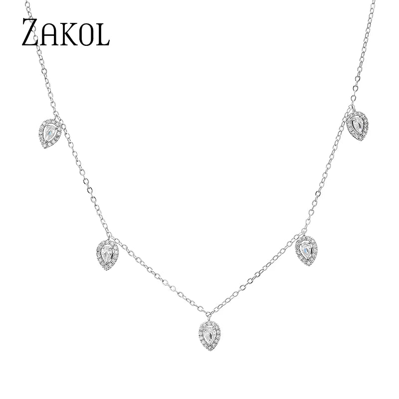 🍃 ZAKOL Leaf Water Drop CZ Choker Necklace