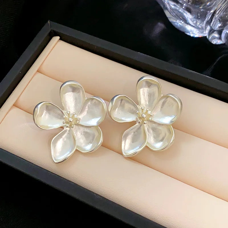 White Camellia Flower Stud Earrings