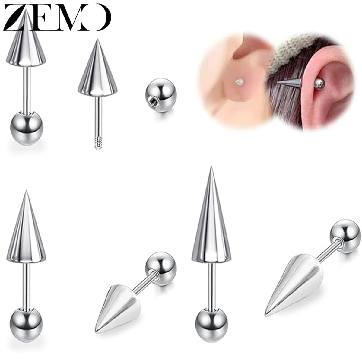 Steel Spike Cartilage Stud (18G, 1 Pc)