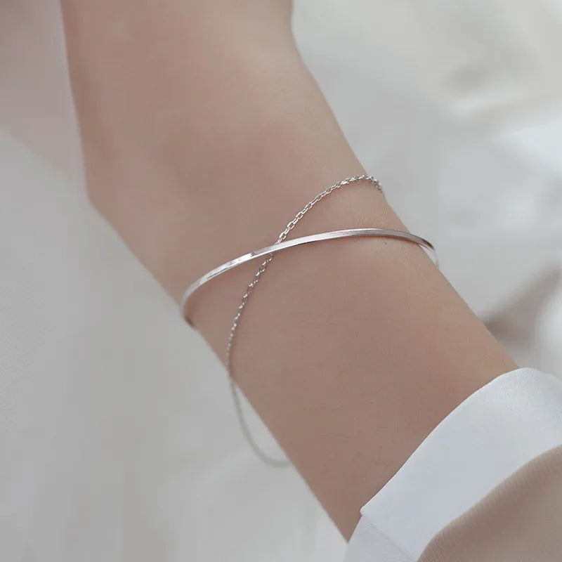 ⭕ S925 Zircon Double Circle Charm Bracelet