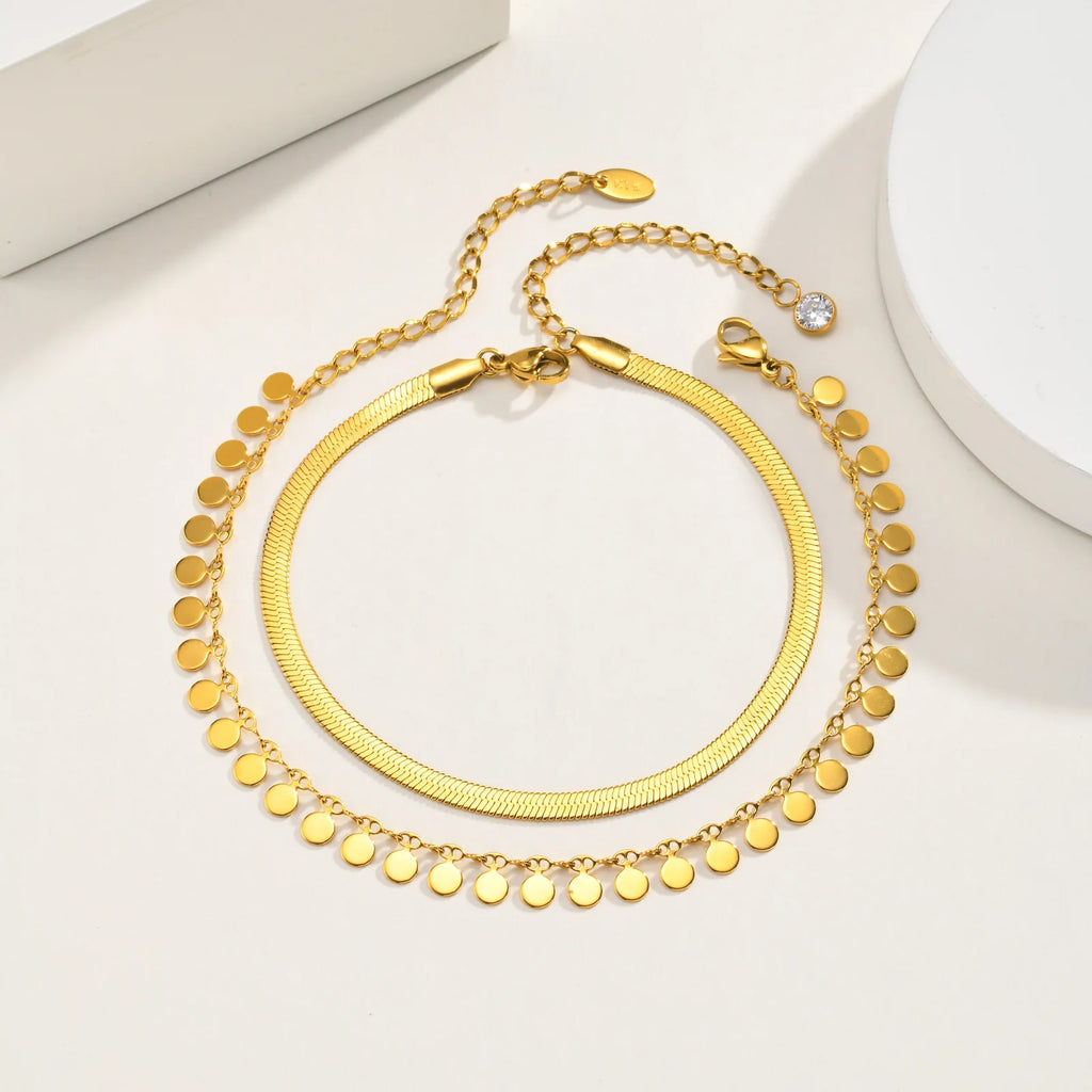 18K Gold Plated Snake Chain Anklet Set