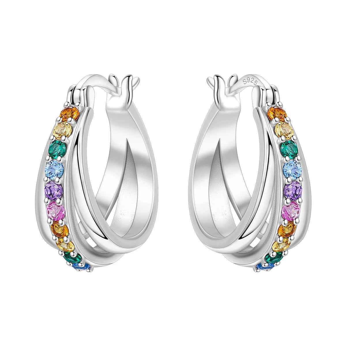 925 Silver Crossed Double Ring Earrings