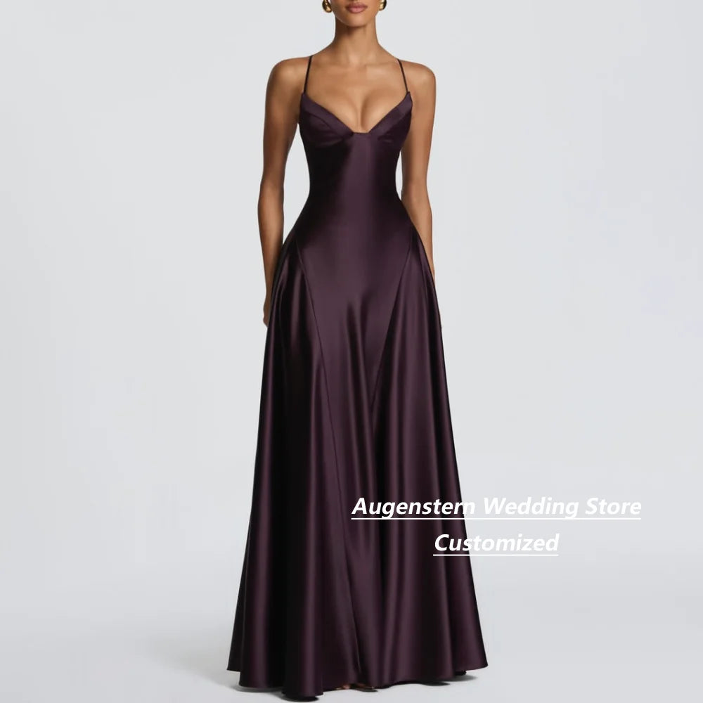 Dark Purple Satin A-Line Gown