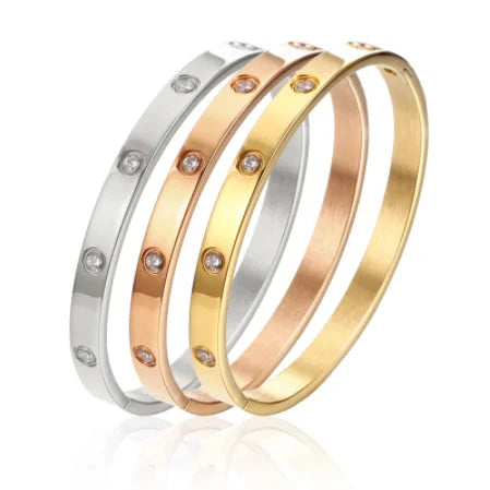 💎 Stainless Steel Rhinestone Bangle Bracelet