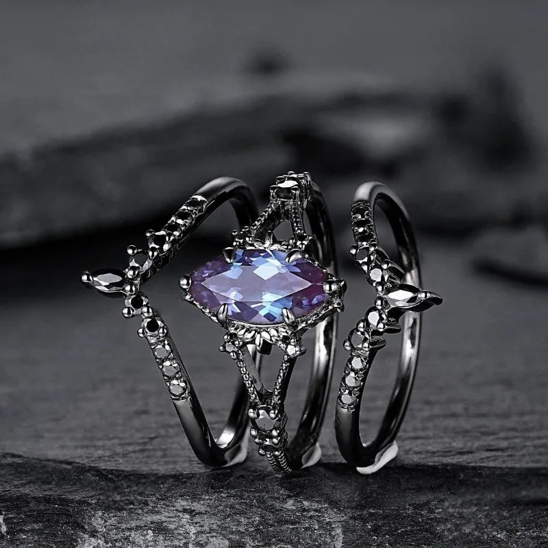 Black Stone Ring Set