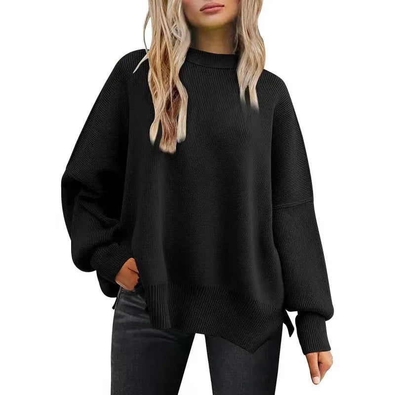 Batwing Sleeve Side Slit Sweater