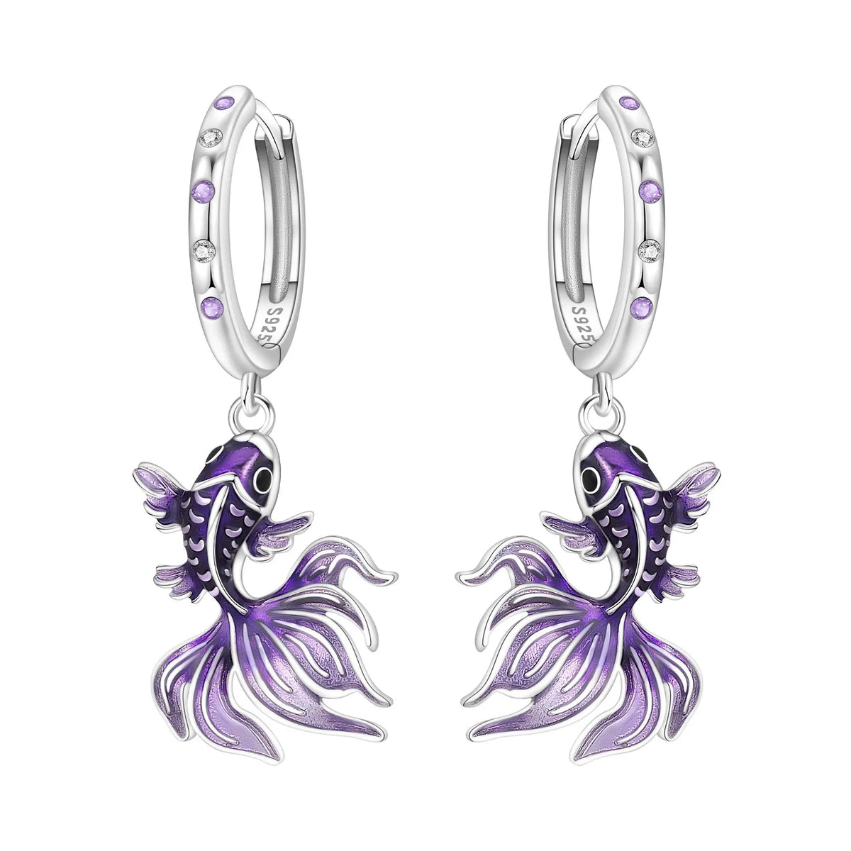 925 Silver Blue Betta Fish Earrings