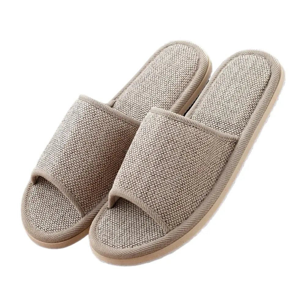 Linen Open-Toe House Slippers
