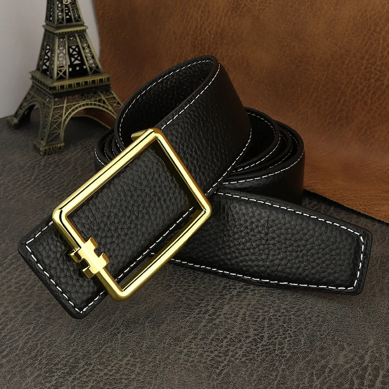 Men's Brown Leather Belt with Square Buckle