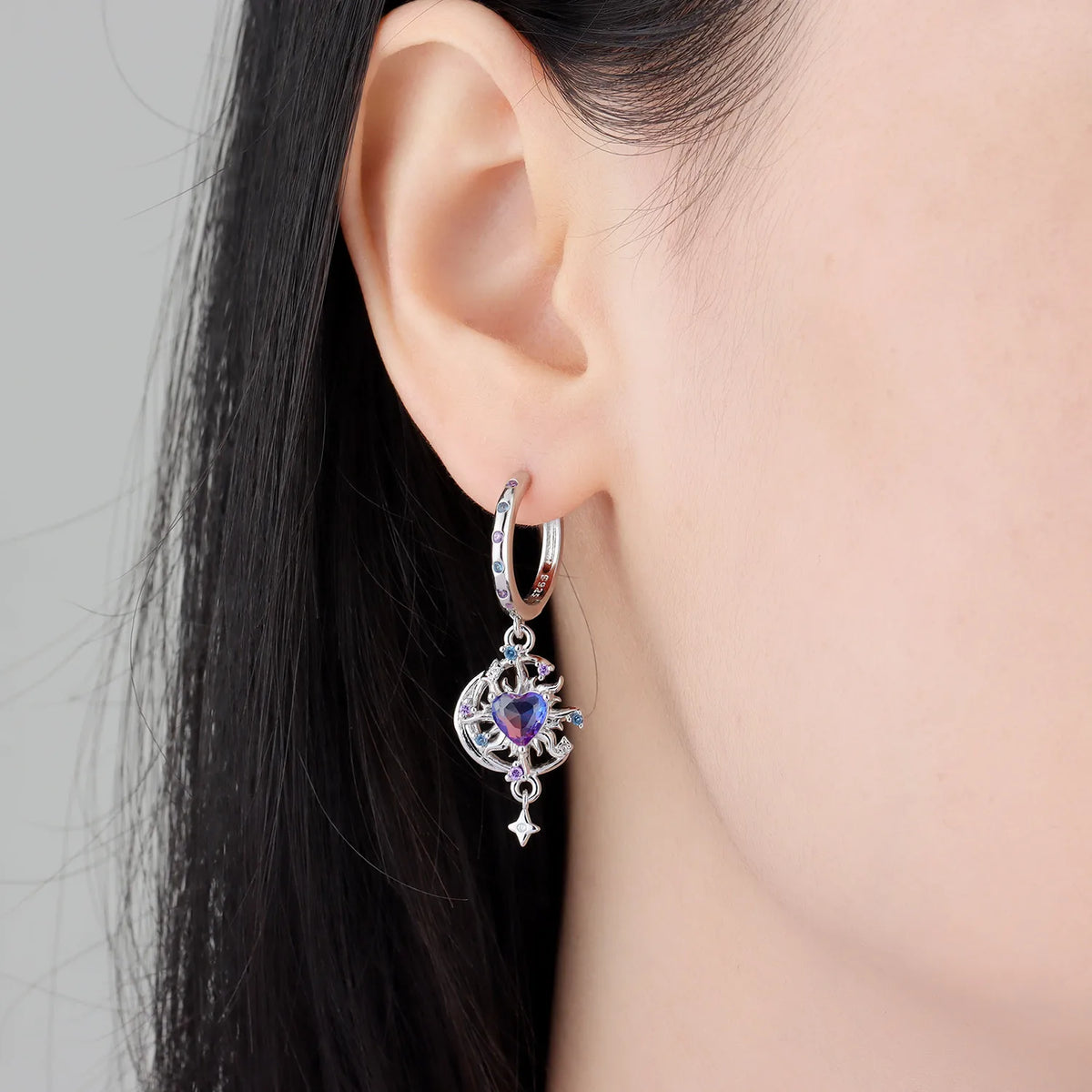 925 Silver Colorful Sun & Moon Earrings