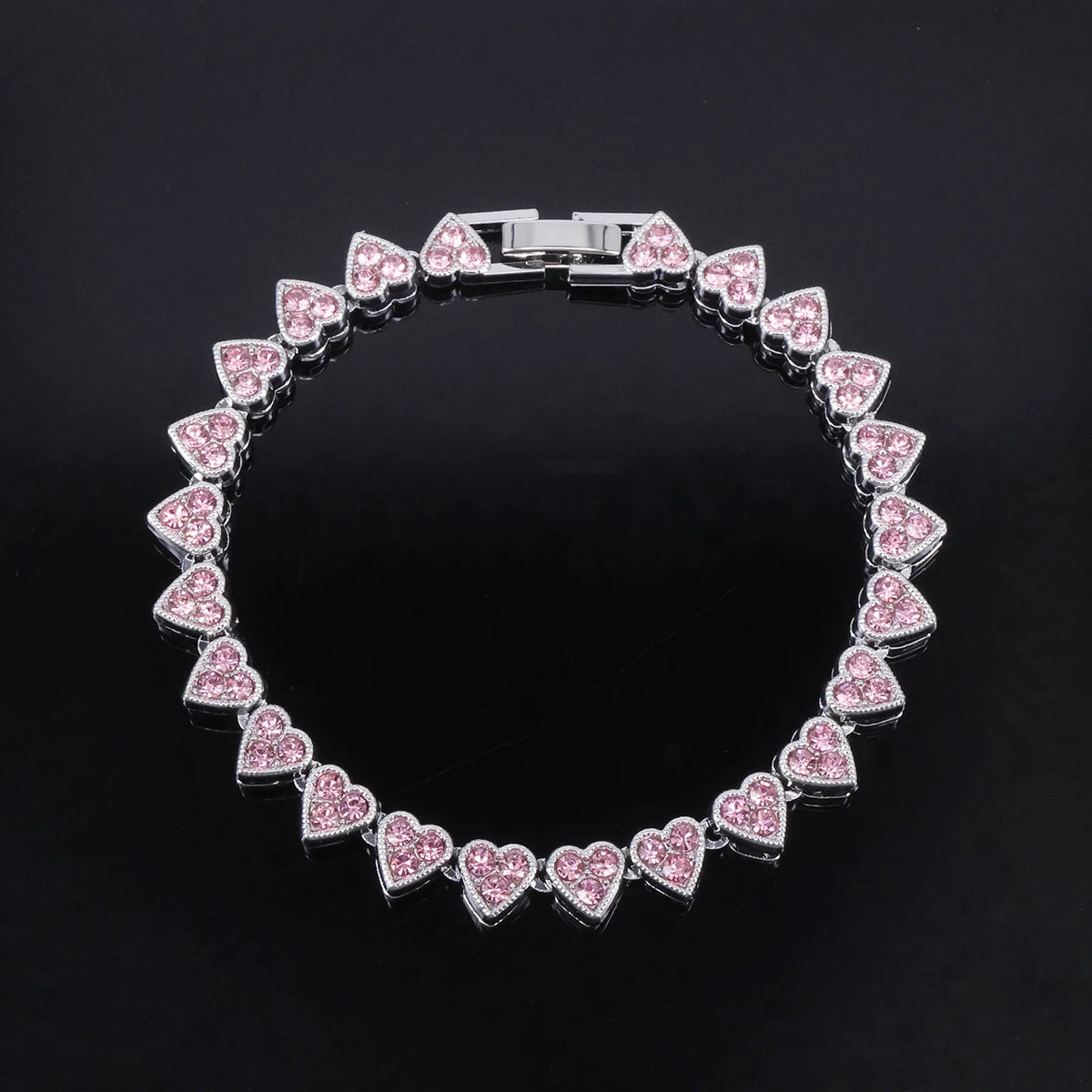 Heart Rhinestone Cuban Chain Bracelet & Necklace Set