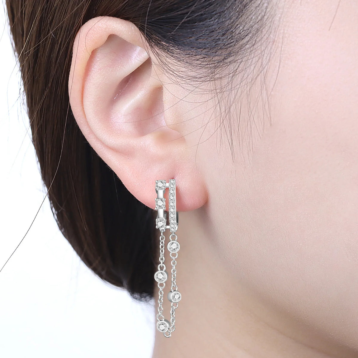 925 Silver Double-Layer Tassel Earrings