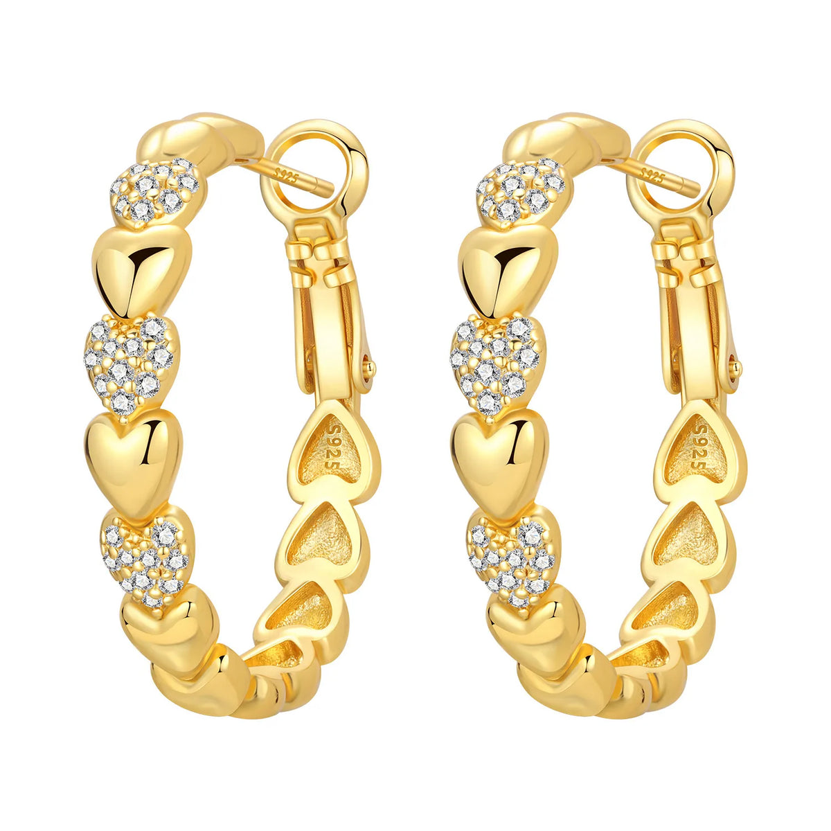 925 Silver Vine Heart Black Zircon Hoops