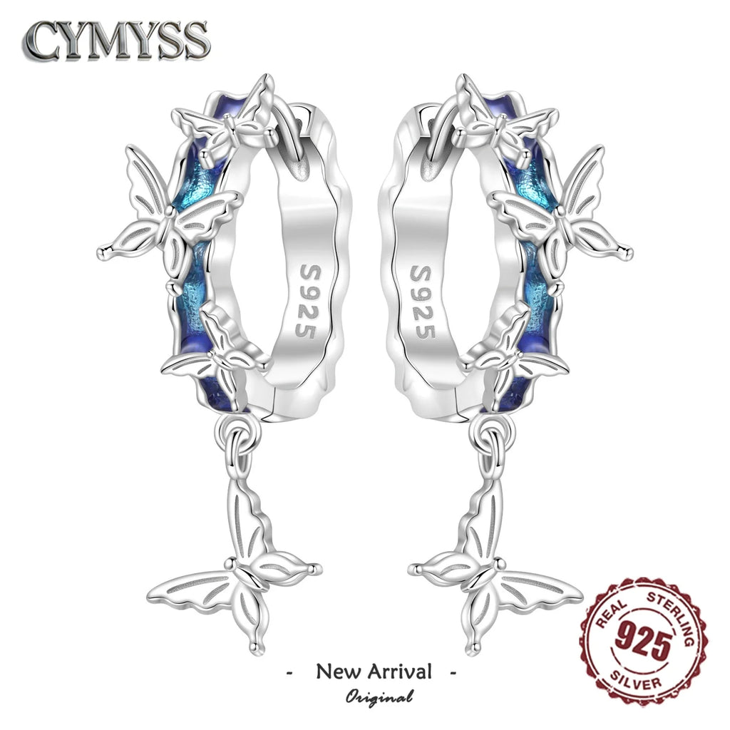 925 Silver Butterfly Flower Dangle Earrings