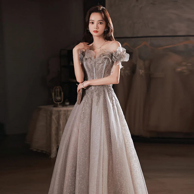 Silver Glitter Backless Sequin Gown