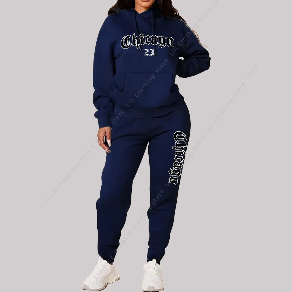 Pink Graphic Hoodie & Pants Set (Plus Size)