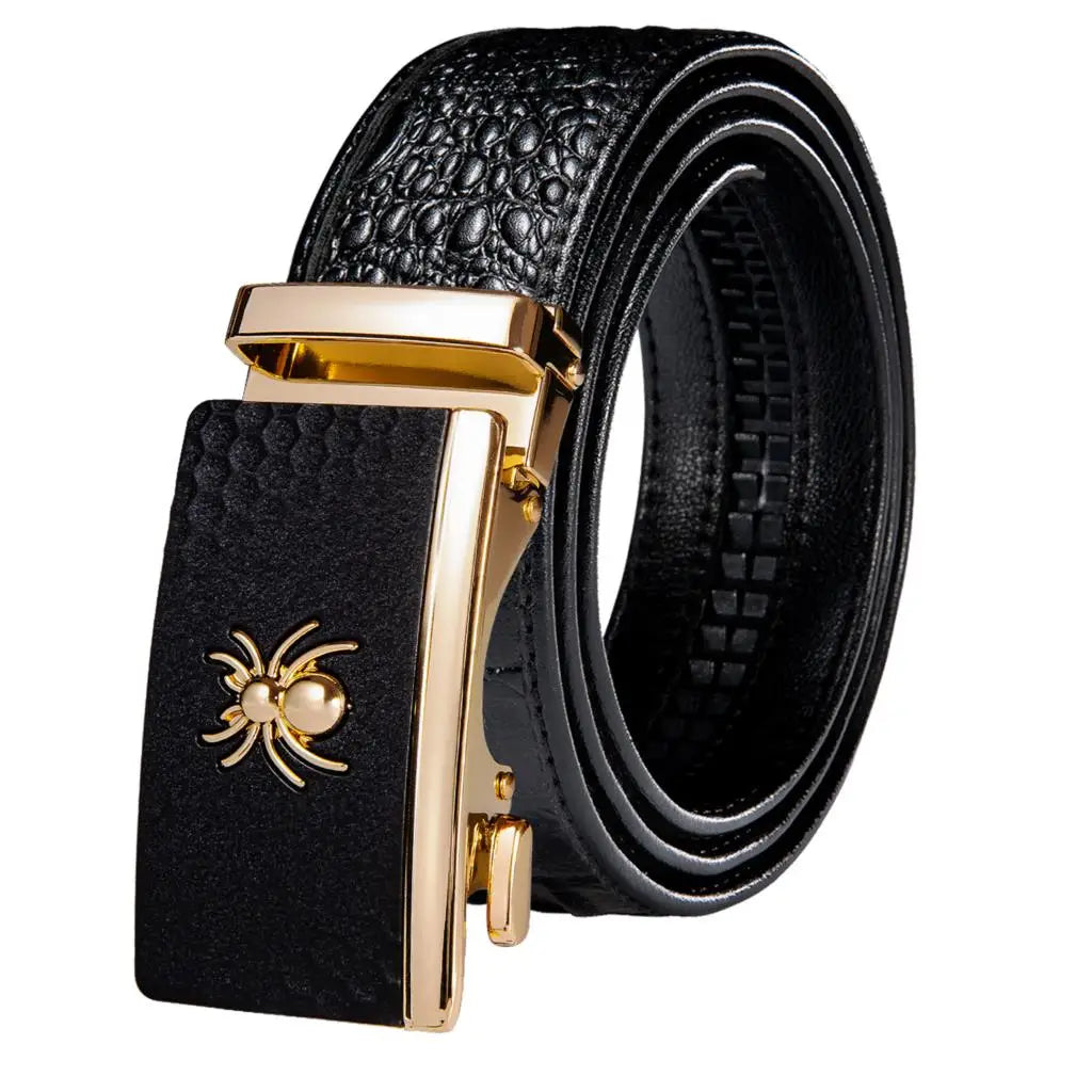 Men's Crocodile Leather Belt with Gold Buckle