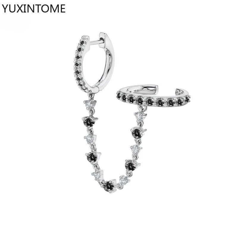 925 Silver Black Zircon Charm Hoops