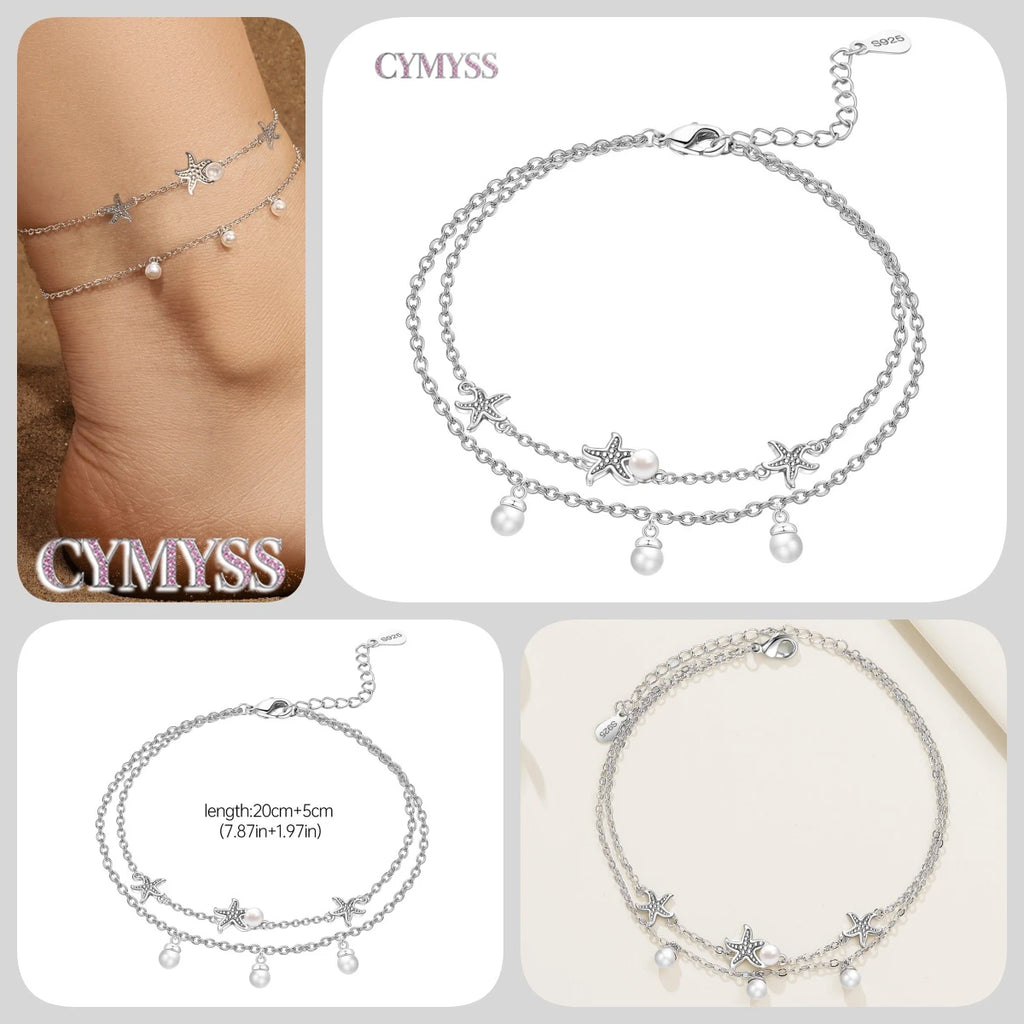 925 Silver 18K Gold CZ Layered Anklet