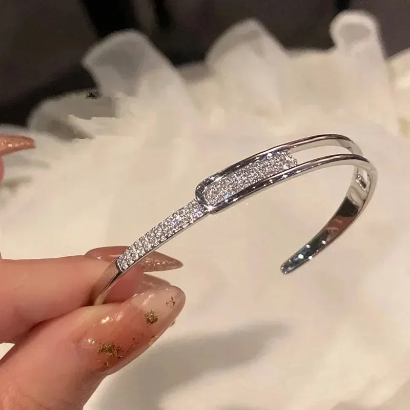 💎 Korean Micro Zircon Open Silver Bangle