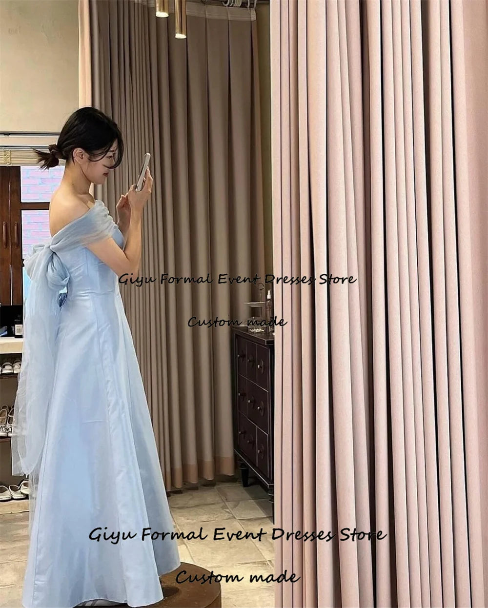 Draped A-Line Gown with Tulle Shawl