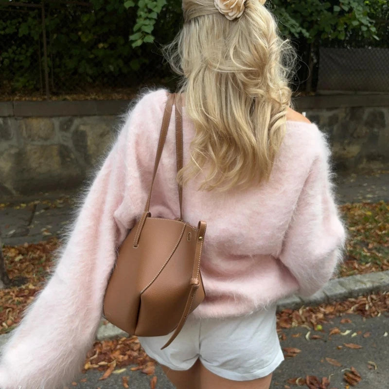 Fuzzy Off-Shoulder Knit Sweater