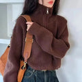 Half-Zip Cropped Waffle Knit Sweater