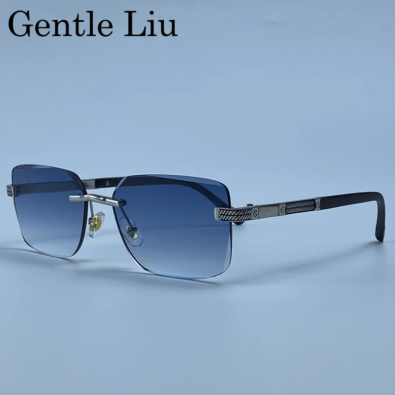 Men's Carved Gold Rimless Sunglasses