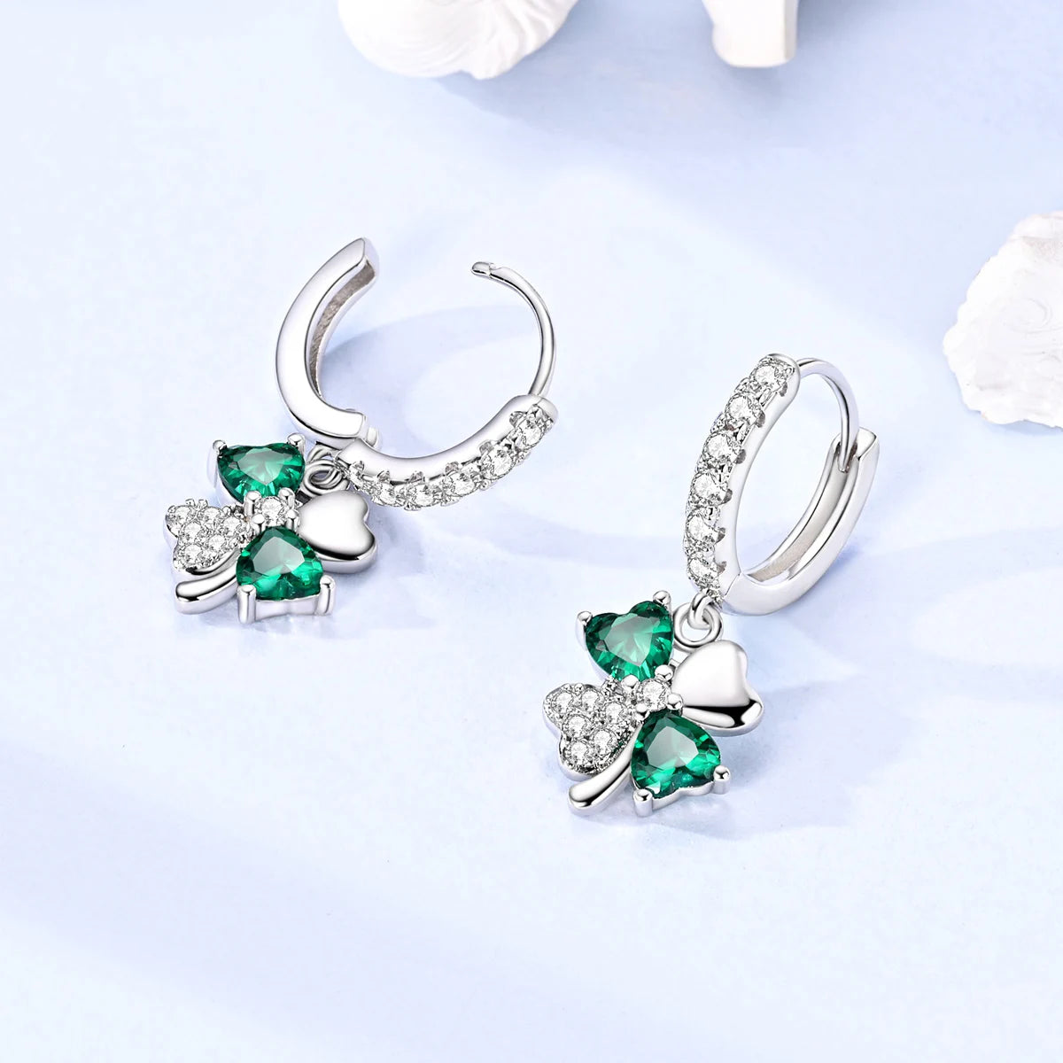 925 Silver Four-Leaf Clover Drop Earrings