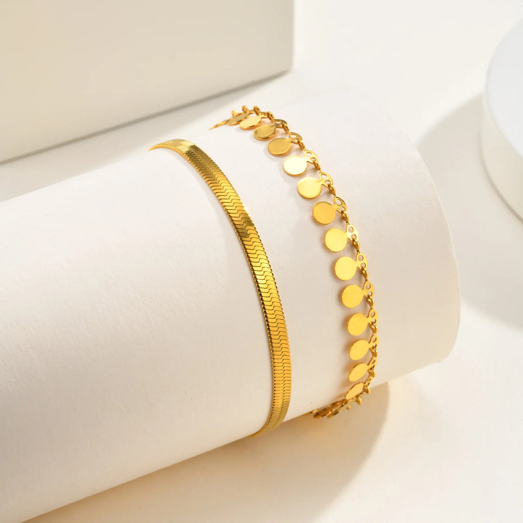 18K Gold Plated Snake Chain Anklet Set