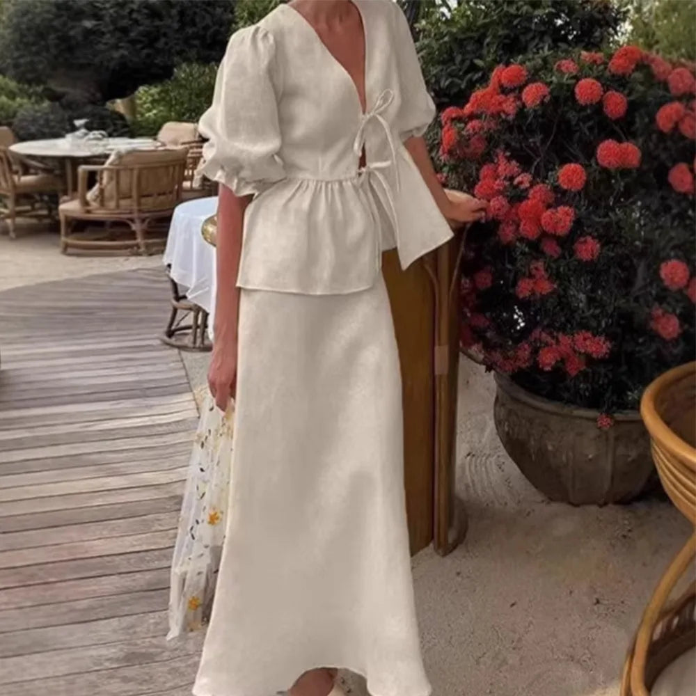 Puff Sleeve Blouse & Long Skirt Set