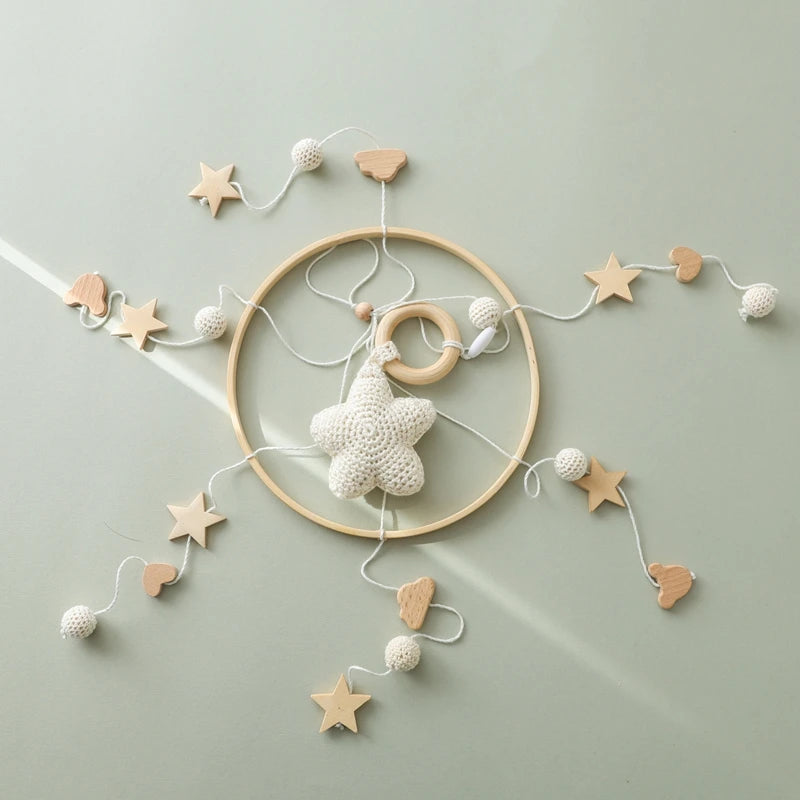 ⭐ Wooden Crochet Stars Baby Crib Mobile