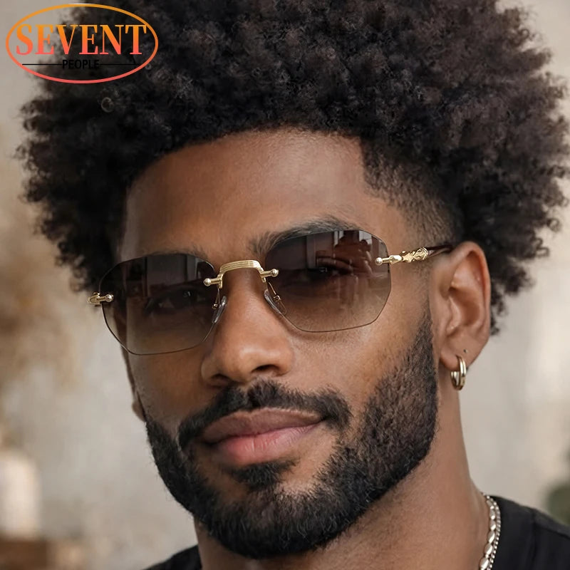 Men's Steampunk Rimless Polygon Sunglasses