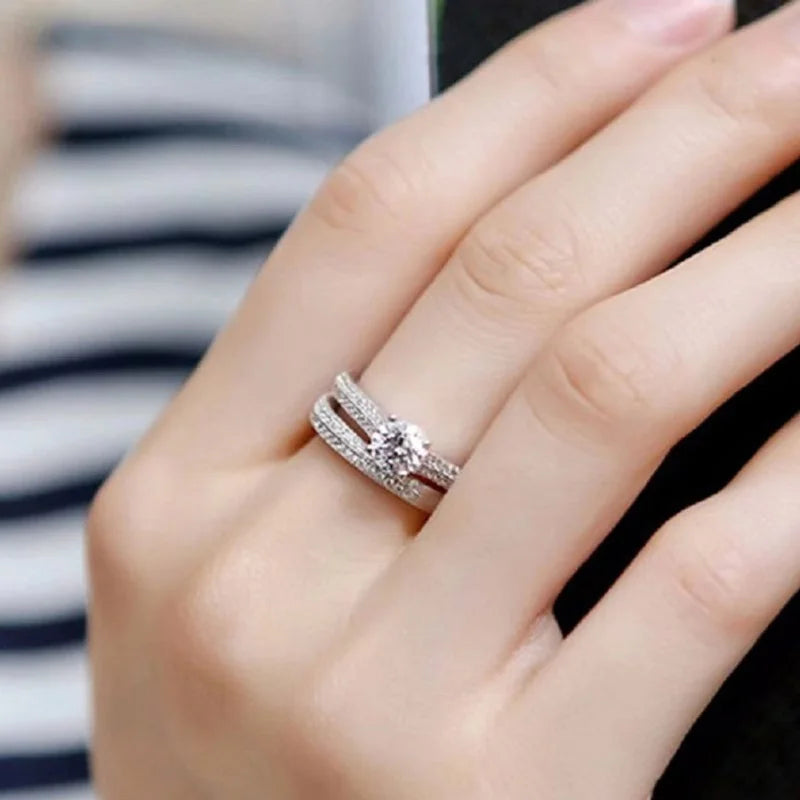 💍 Vintage Halo 925 Sterling Silver Wedding Ring Set