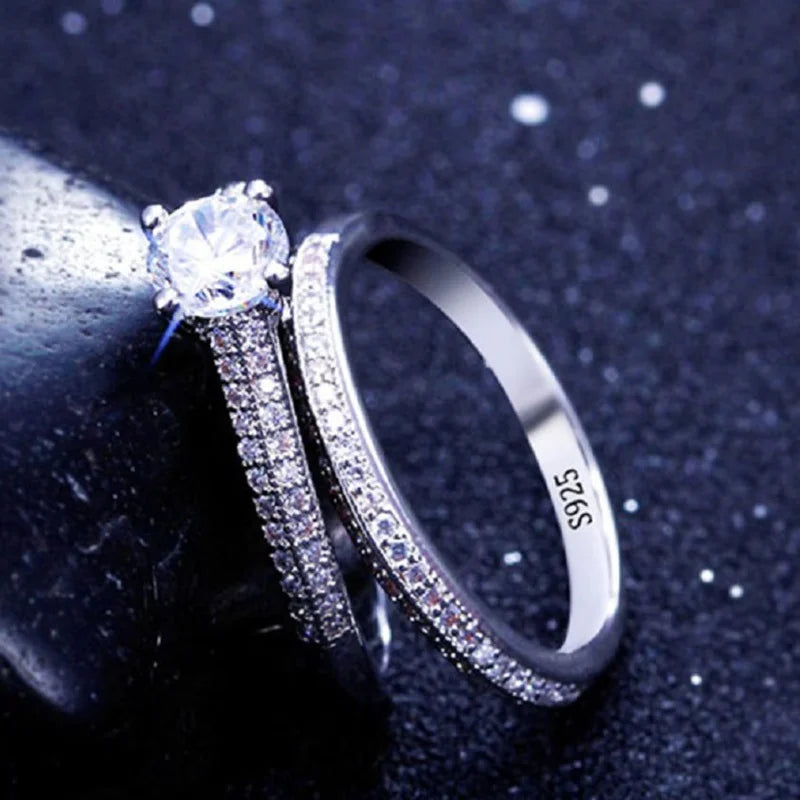 💍 طقم خاتم زفاف فضة استرلينية 925 بتصميم هالة عتيق