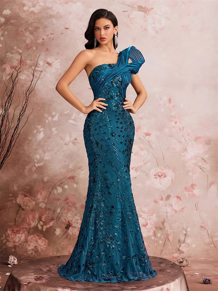 One-Shoulder Sequin Mermaid Maxi Gown
