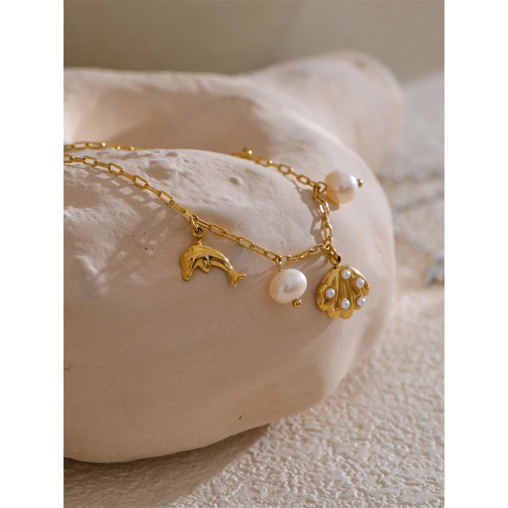 Ocean Shell & Dolphin Charm Anklet